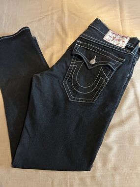 True Religion Women's Black Slim Jeans with White Stitching